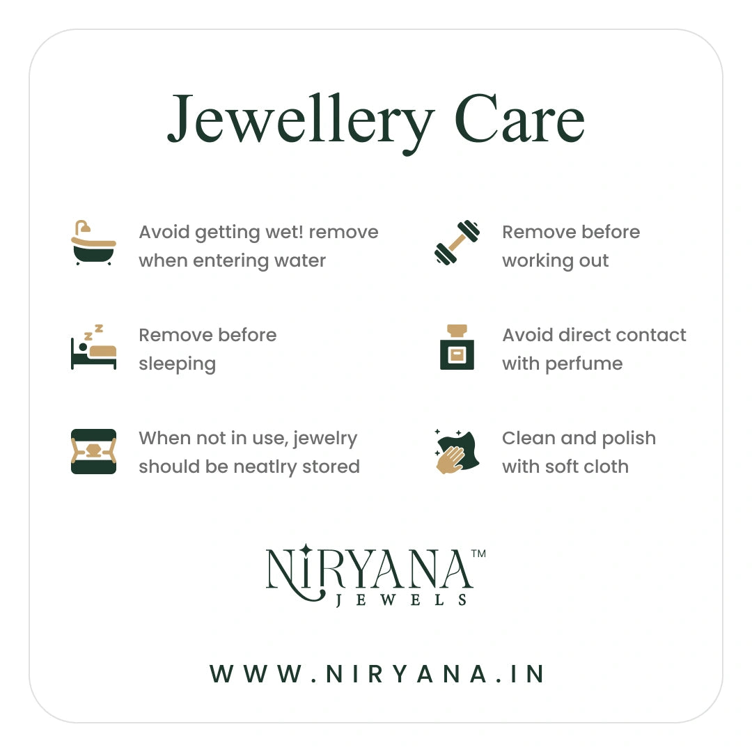 Jewellery care chart with Nirvana Jewels branding