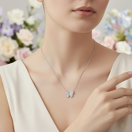Sparkling Butterfly Silver Pendant