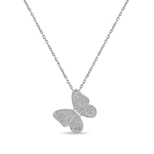Sparkling Butterfly Silver Pendant