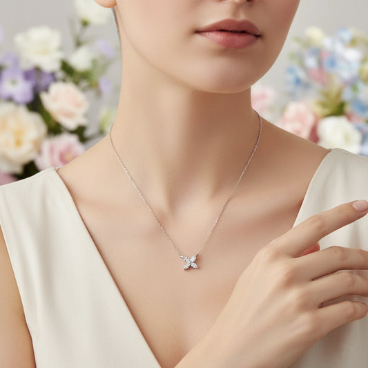 Flower Marquise Silver Pendant