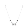 Sterling silver bridal mangalsutra with black bead chain and diamond-studded choker style pendant with dangling black bead drops on white background